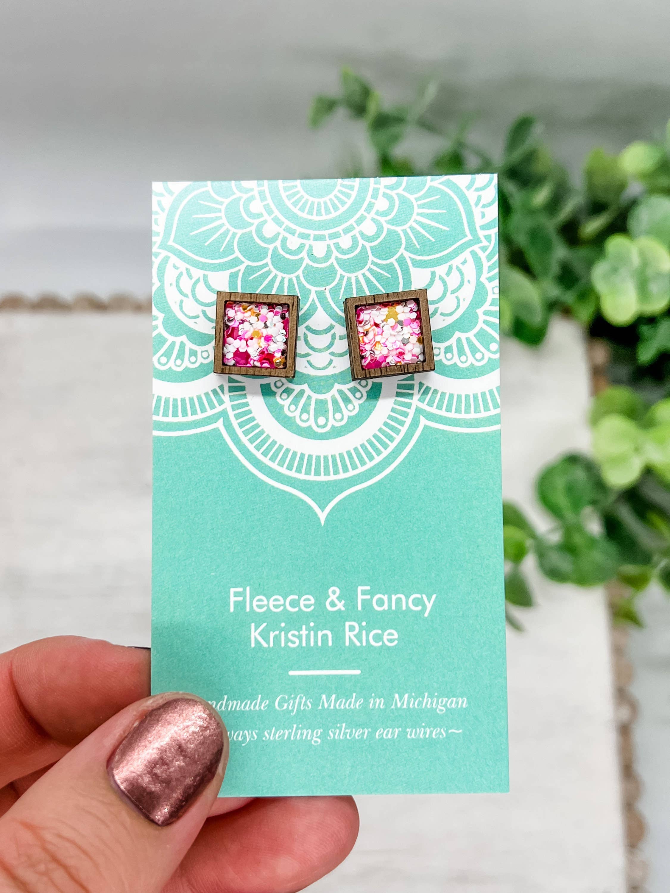 Fleece & Fancy - Wholesale Stud/Post Earrings - Laser Cut Cotton Candy Pink Glitter Stud Earrings1