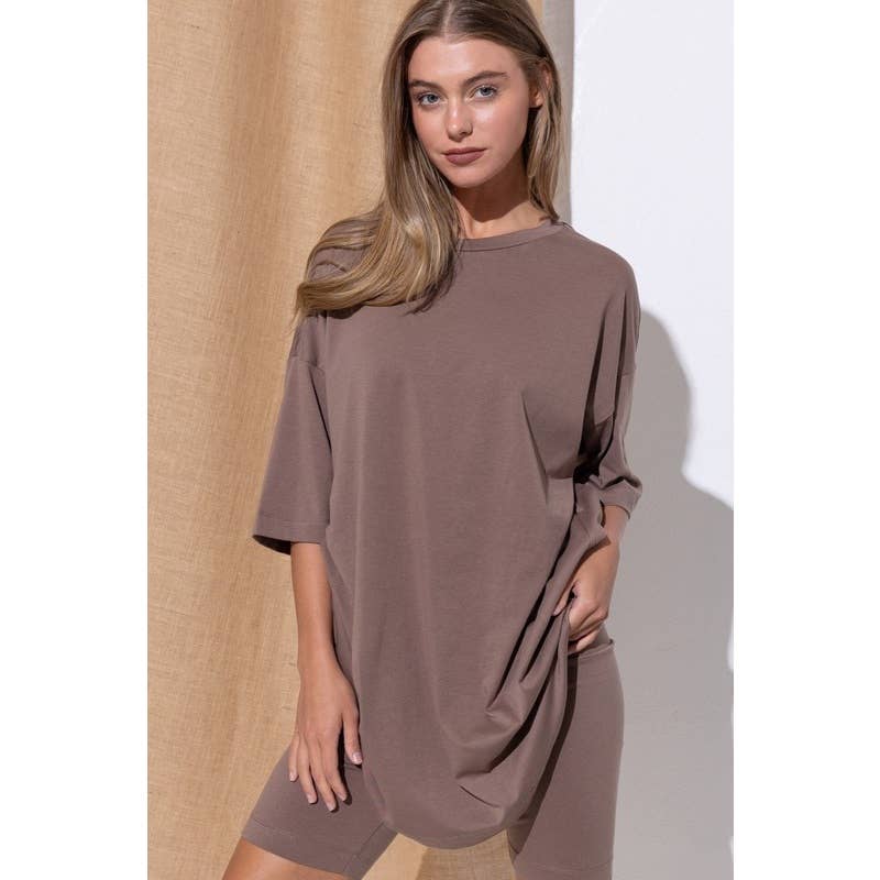 Sweet Generis - Wholesale Lounge Set - Women's - KNIT OVERSIZE TEE SHIRT AN SHORTS CASUAL BIKER SET11