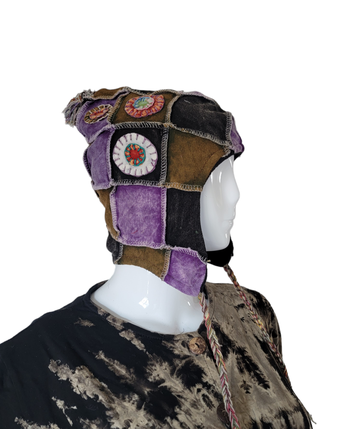 Evergreen Guardian Imports – wholesale Beanie – Women's – H150c Cotton Fleece Lined Patchwork Hat with Dark Dots1