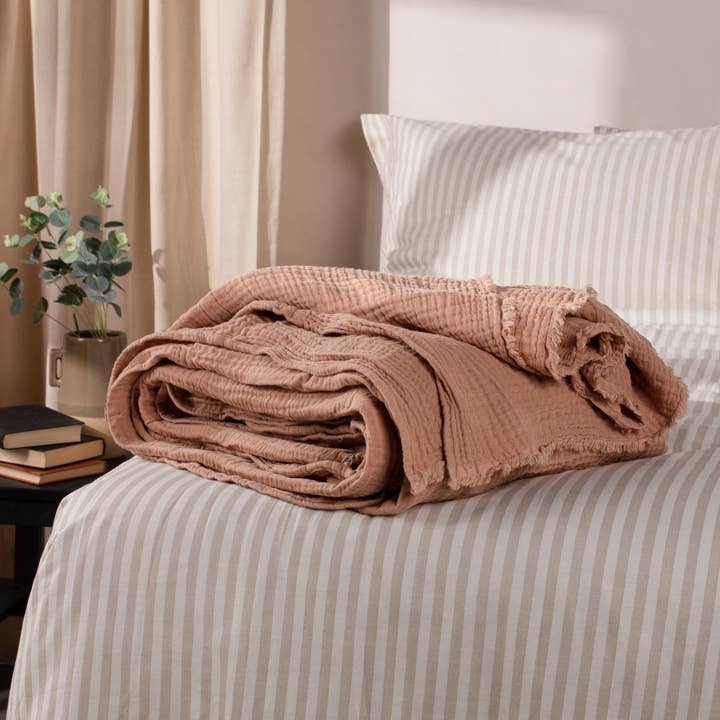 Lark Muslin Cotton Throw Pink Clay for wholesale by Riva Home