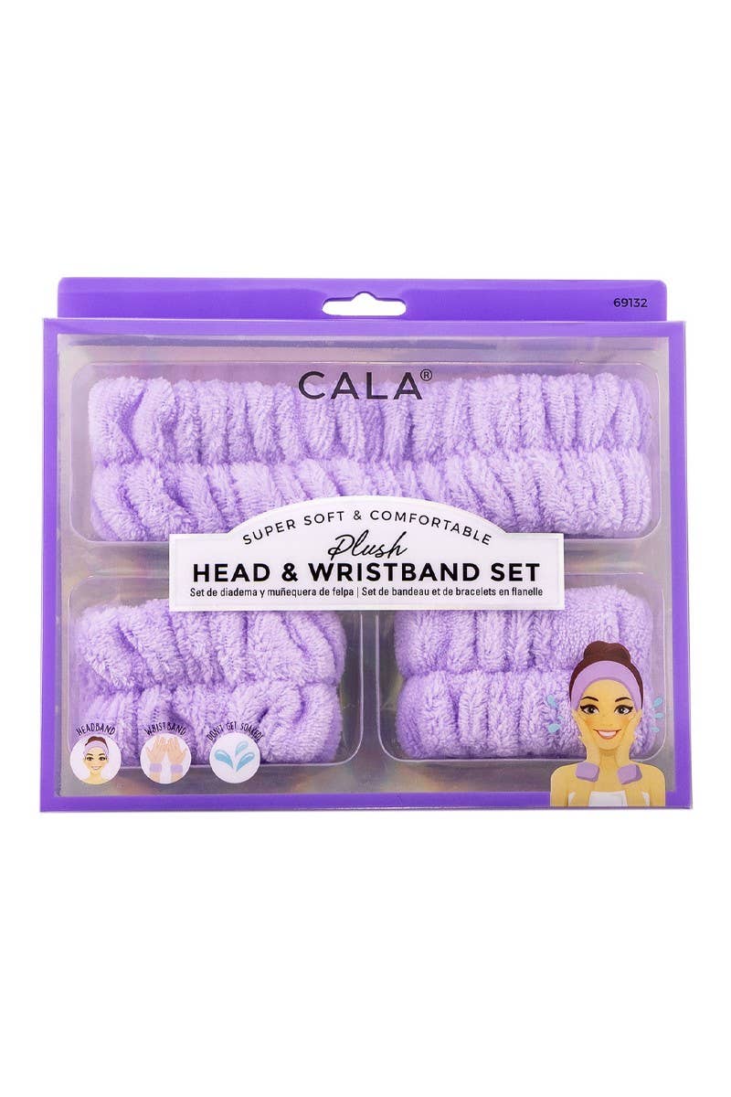 CALA 69132 Lavender Plush HEADBAND & Wristband Set - 6pc