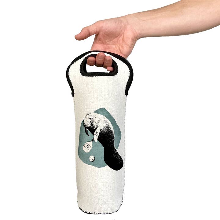 Manatee Playing Pickleball Wine Carrier Bottle Holder for wholesale by MooMo Studio