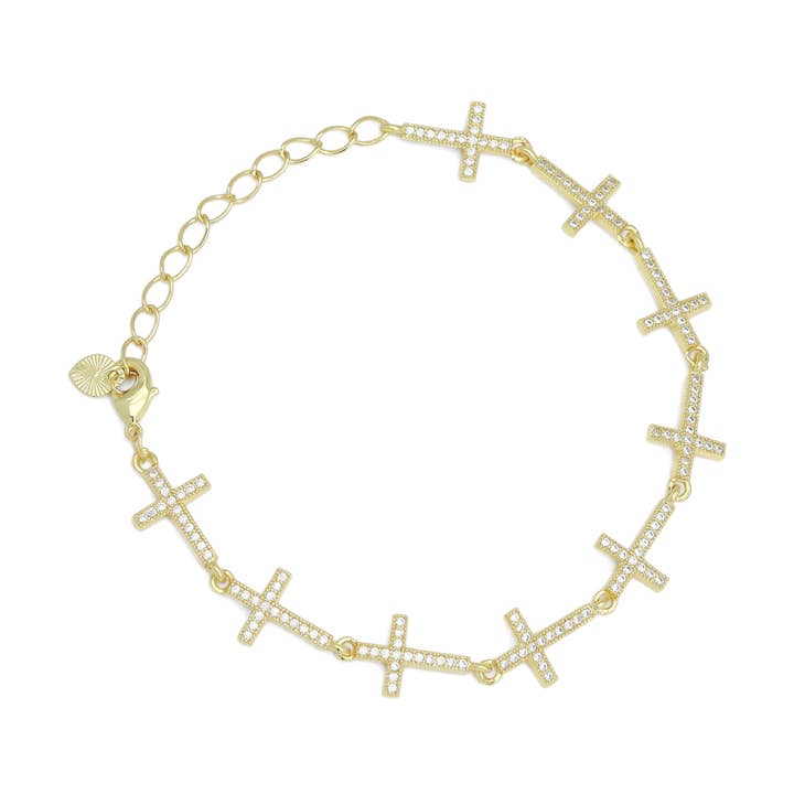 Clear CZ Cross Link Gold Adjustable Bracelet, Sku#LD618 for wholesale by BestBeads&Beyond