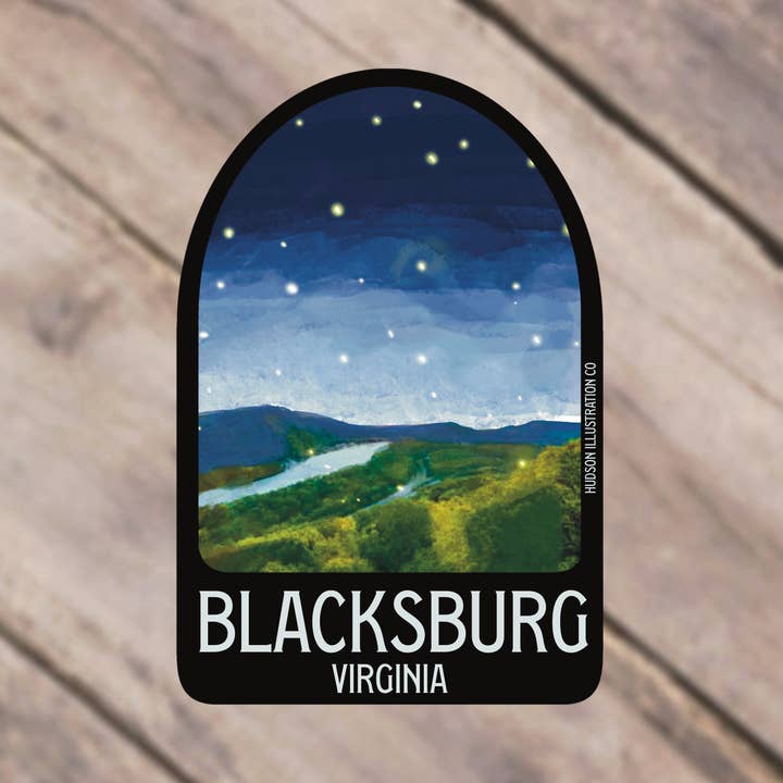 Autocollant/aimant/imprimé/carte postale Blacksburg Virginia pour la vente par Hudson Illustration Co - About Town Co