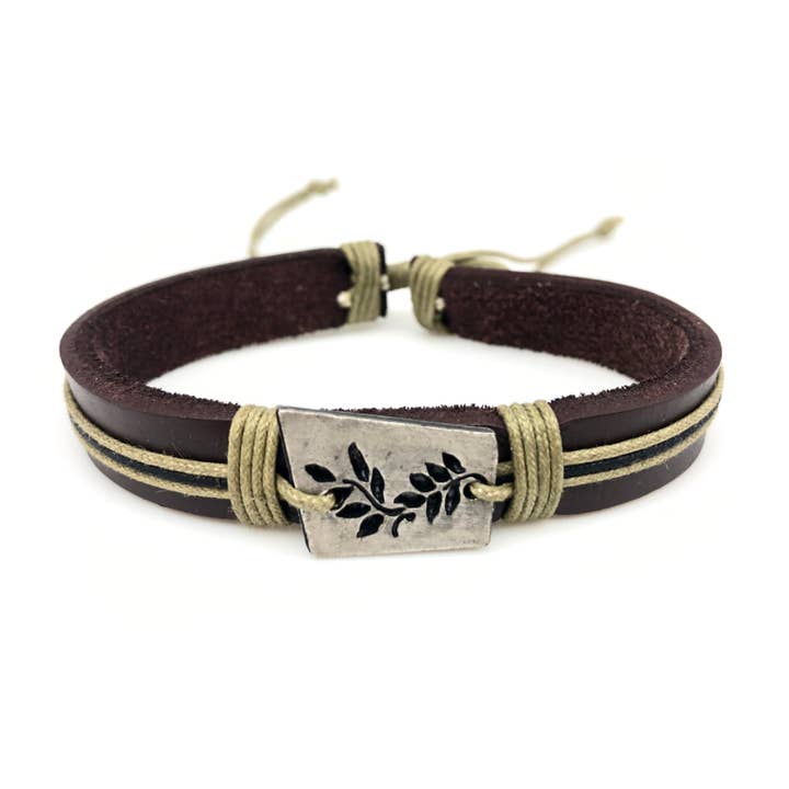 Pull Tie Leather Bracelet - Leafy Vines for wholesale by Anju Jewelry