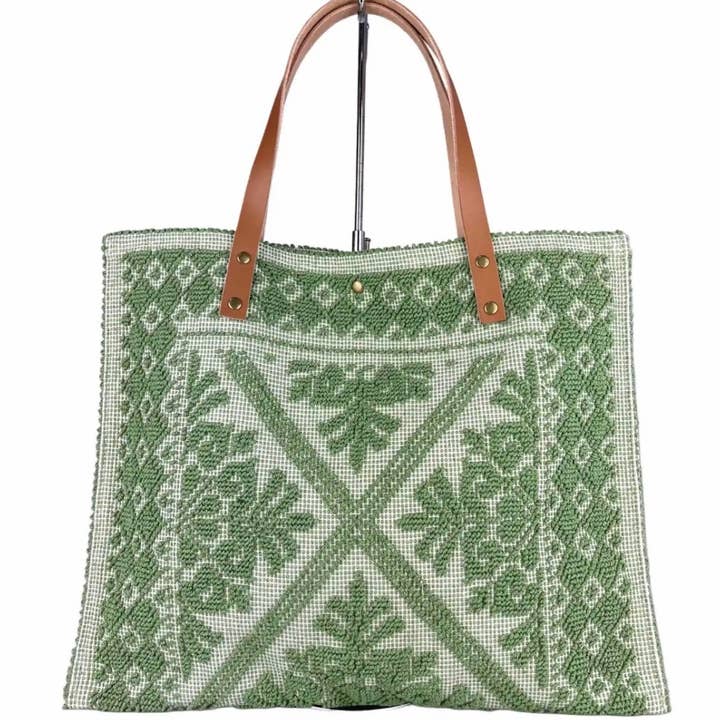 JIJOU CAPRI - Wholesale Tote Bag - Women's - MICA Canvas Woven Pattern Large Tote Bag Leather Strap