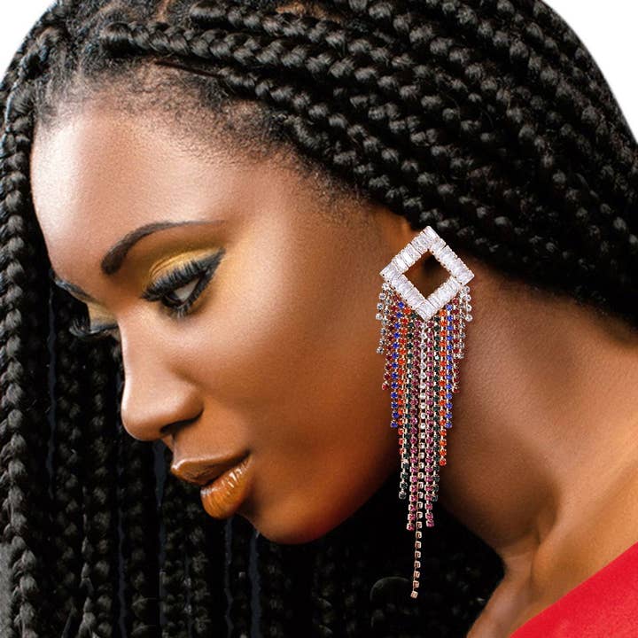 Diamond Fringe Rhinestone Earrings for wholesale by PinktownUSA