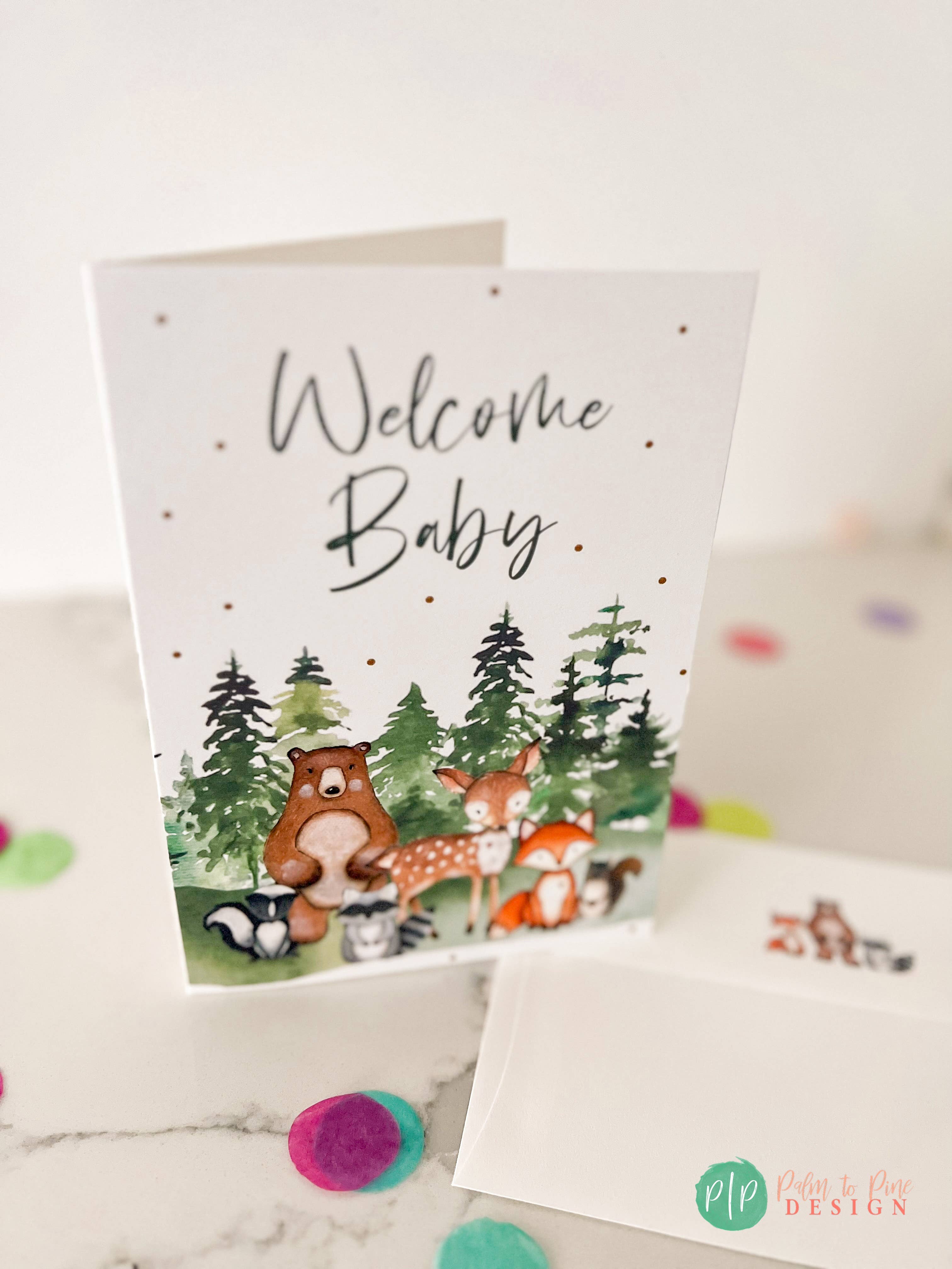 Palm to Pine Design - Wholesale Baby Card - Woodland Welcome Baby Shower Card, Folded Greeting Card6