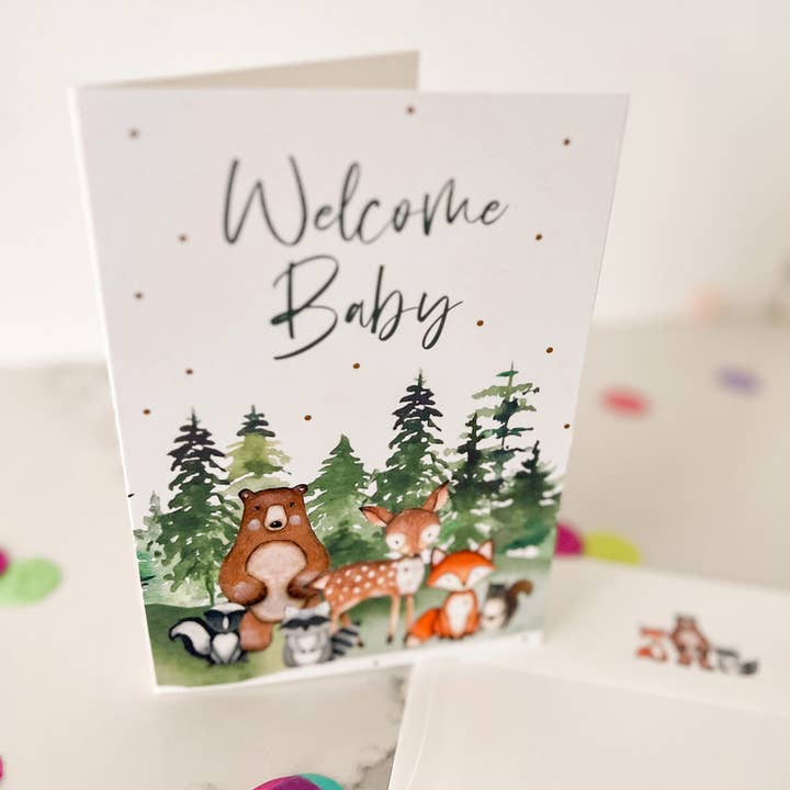 Palm to Pine Design - Wholesale Baby Card - Woodland Welcome Baby Shower Card, Folded Greeting Card6
