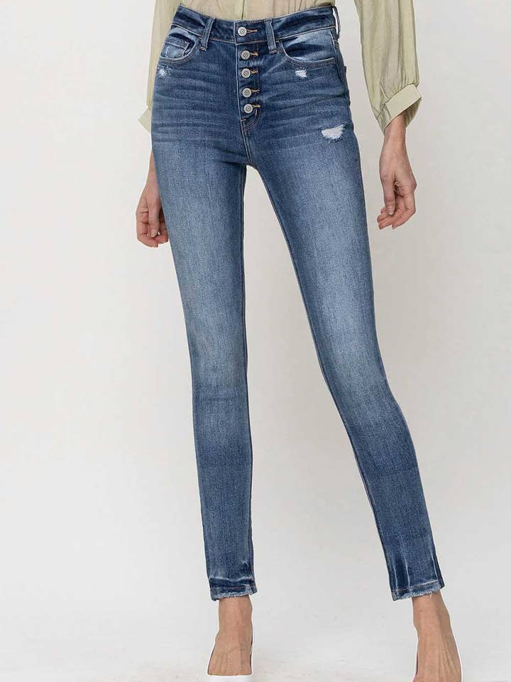 JEAN SKINNY TAILLE HAUTE BOUTONNÉ À BRAGUETTE ET À BRAGUETTE Y3536 pour la vente par FLYING MONKEY