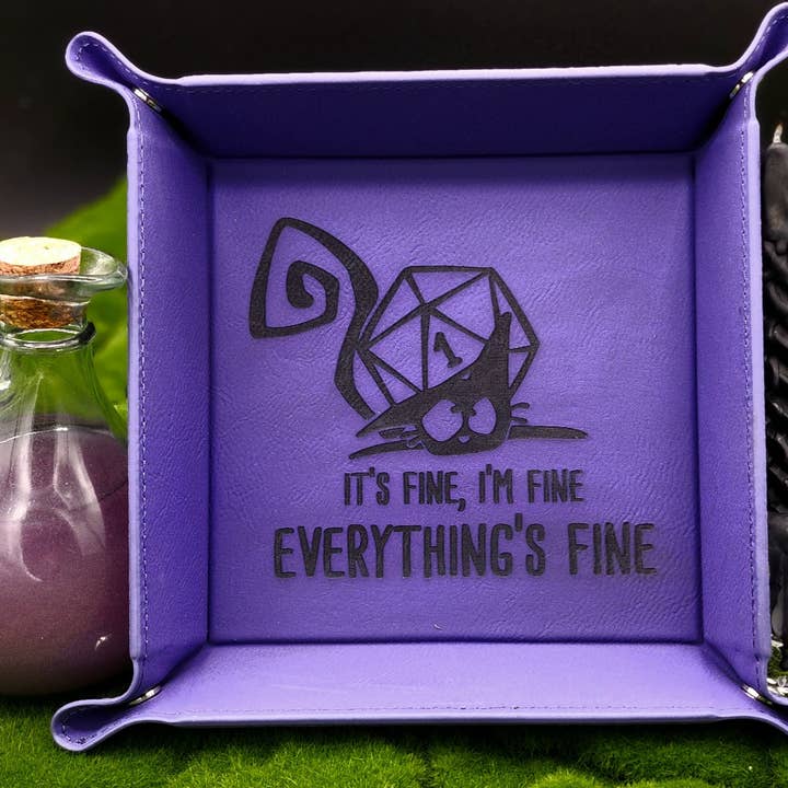 Cat I'm Fine DND Dice Tray / Flat Pack Multiple Colors for wholesale by Triangle Treasury