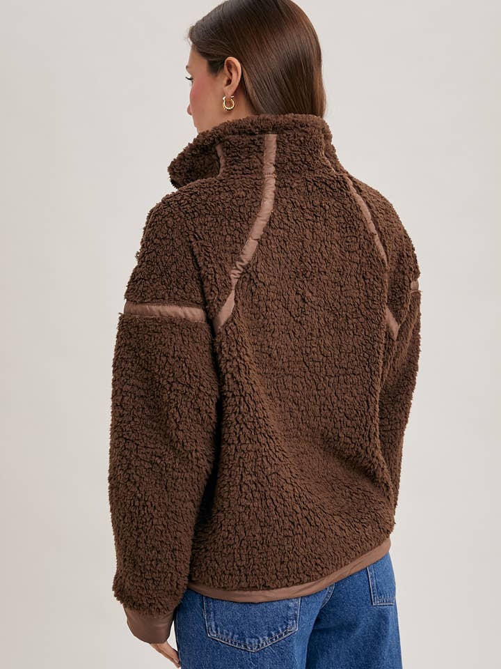 Bluivy - Wholesale Outerwear - Maternity - HALF ZIP CONTRAST SHERPA FLEECE TOP WITH POCKETS