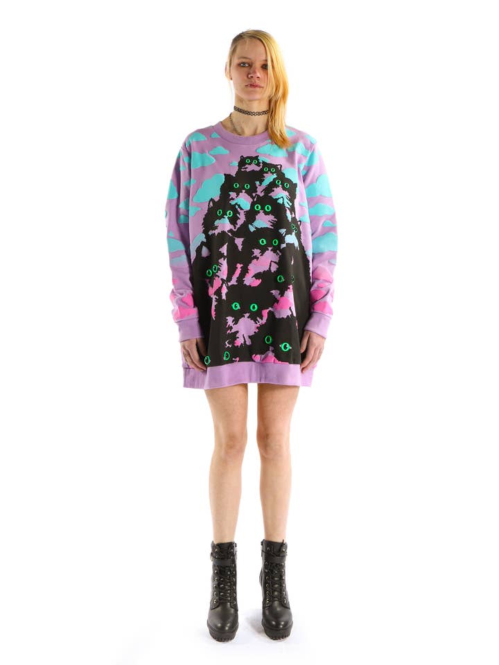 Pretty Snake - Wholesale Dress - Women's - Purple Puff Cloud Kitty Sweatshirt Dress