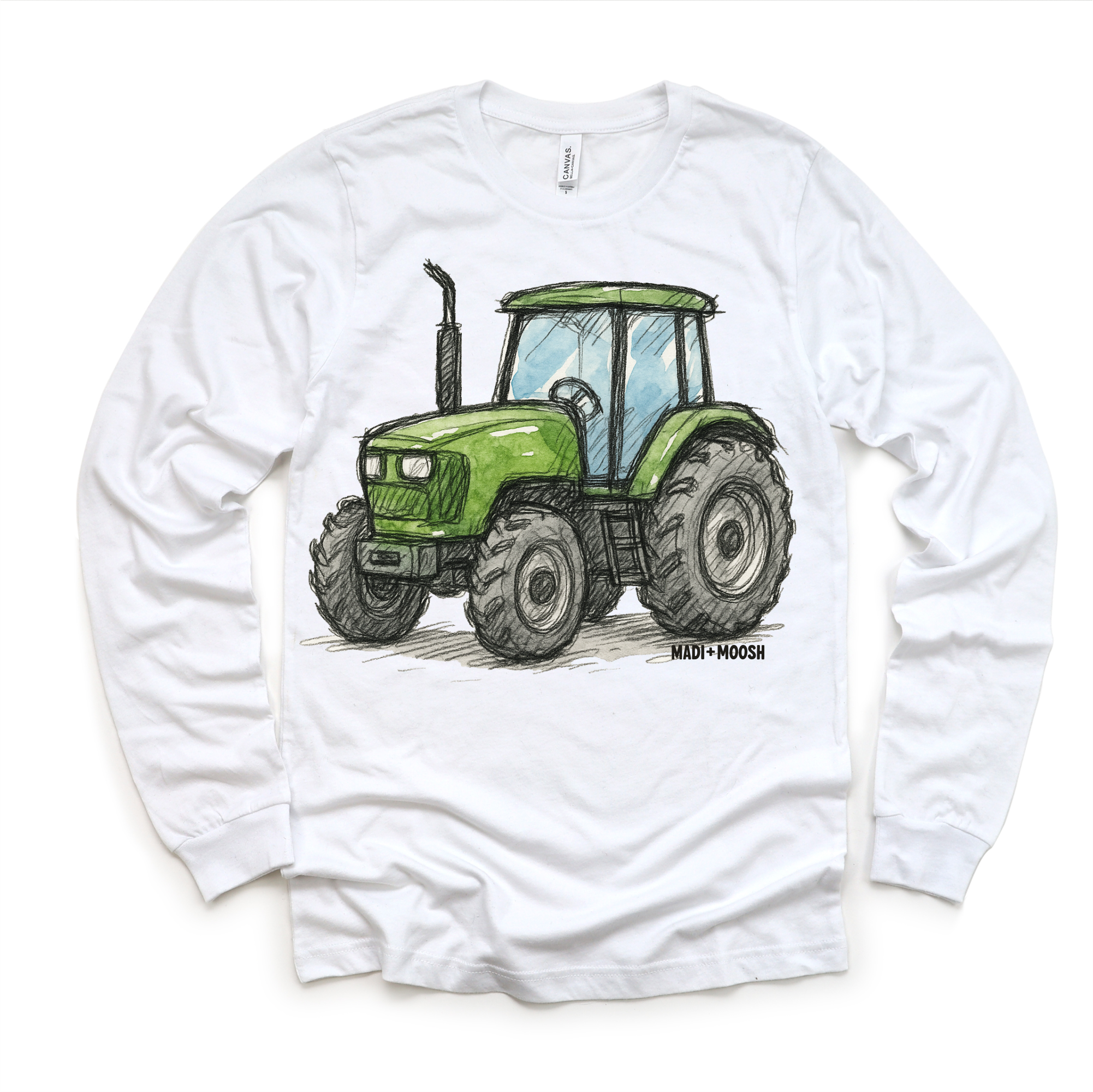 Madi Moosh - Wholesale Screen Printed T-Shirt - Kids - Green Farm Tractor Country T-Shirt - Retro Sketch Art Tee5