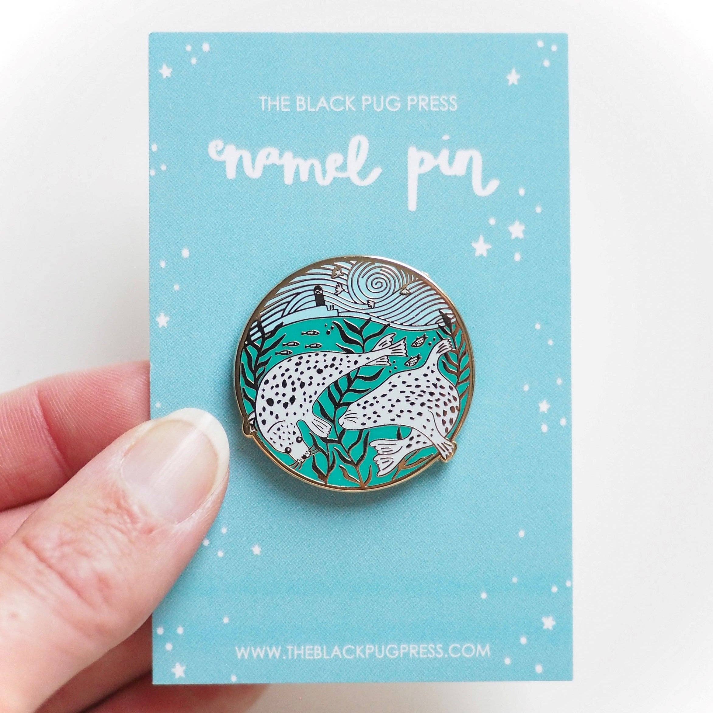 The Black Pug Press – wholesale Lapel pin/button – Harbour Seals Enamel Pin1