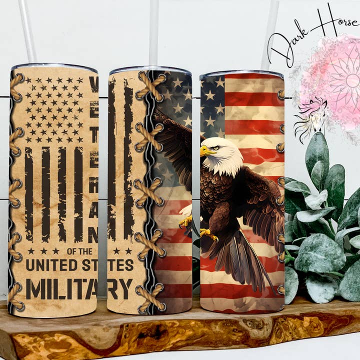 Dark Horse Dream Designs LLC - Wholesale Insulated Mug/Tumbler - Military Veteran Patriot Eagle American Flag Tumbler
