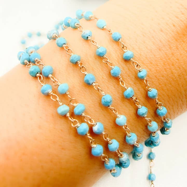 Corrente de arame banhado a ouro rosa turquesa. TRQ34 por atacado de Tresor Jewelry Inc.