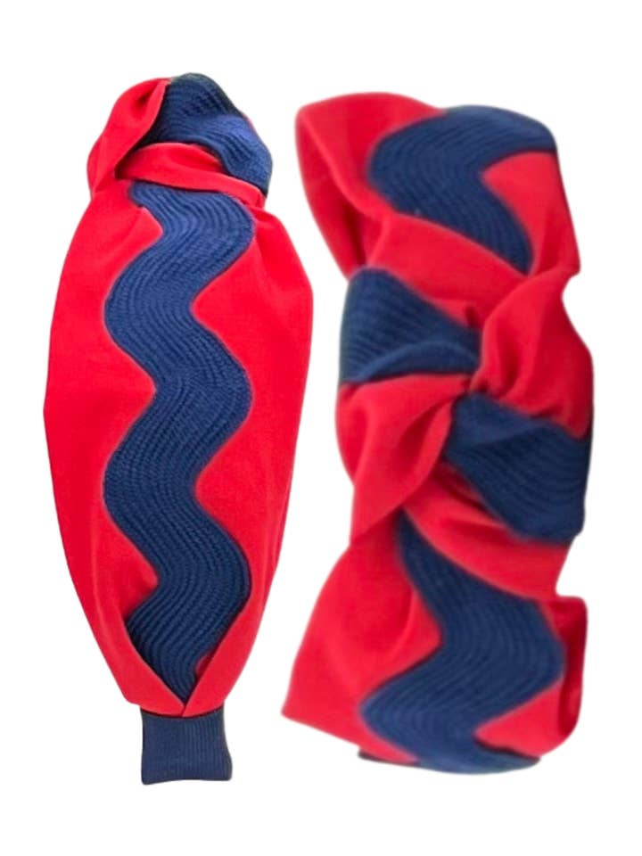 Navy Ric Rac on Red for wholesale by Pretty Happies