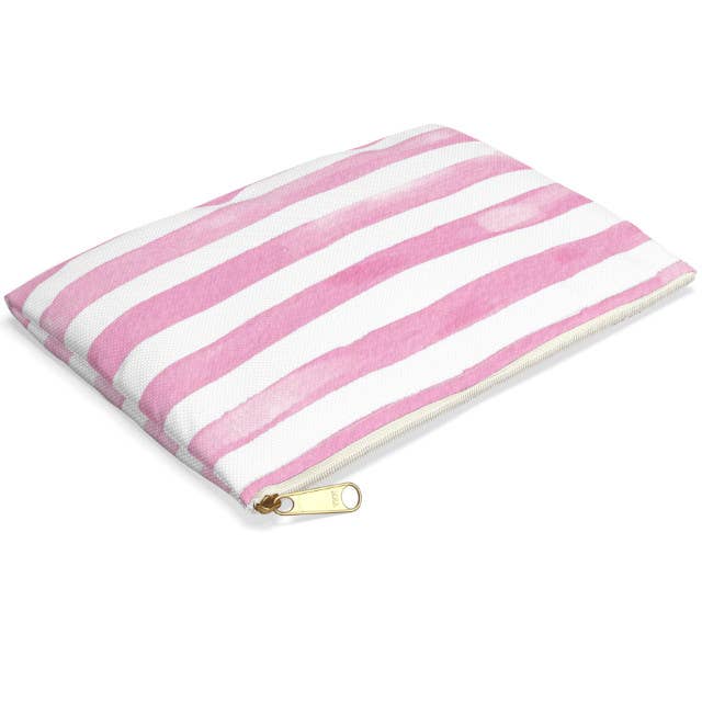 Peachy Pendants - Wholesale Pouch - Women's - Canvas Pouch - Pink Watercolor Stripes1