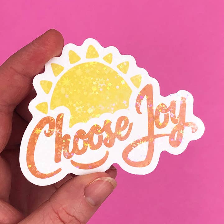 Sunshine, Choose Joy vinyl holographic star sticker for wholesale by Ollie&Frey