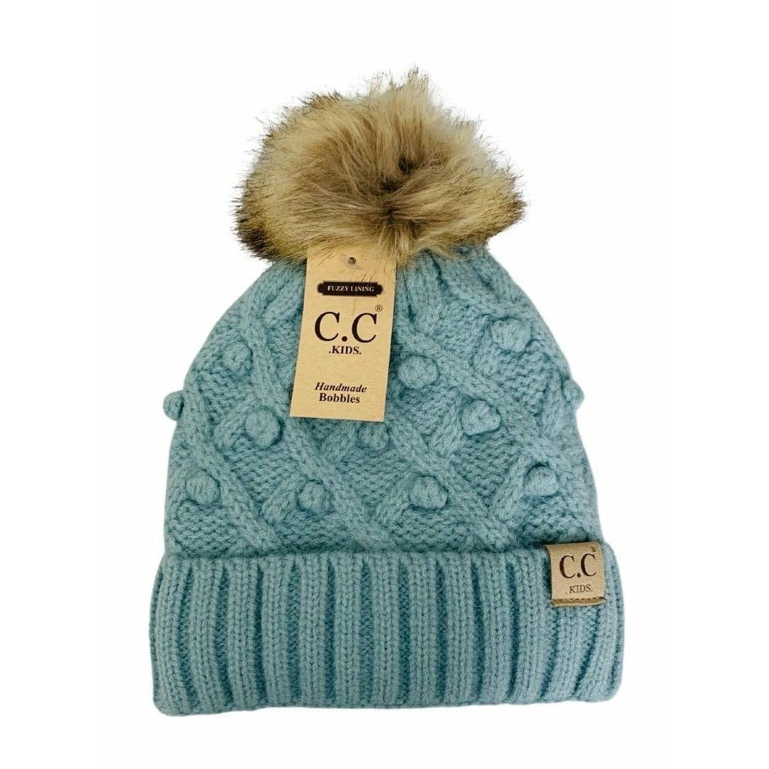 C.C Beanie – wholesale Beanie – Kids – Kids' C.C Bobble Knit Beanie with Faux Fur Pom7