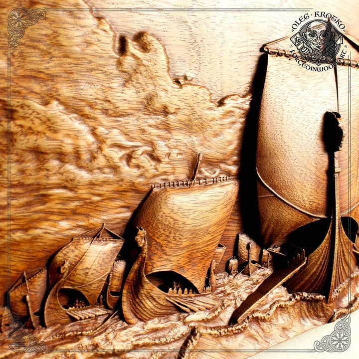 Forged In Wood - Vente Décoration murale - DRAKKARS : Magnifique sculpture en bois représentant l'art viking6