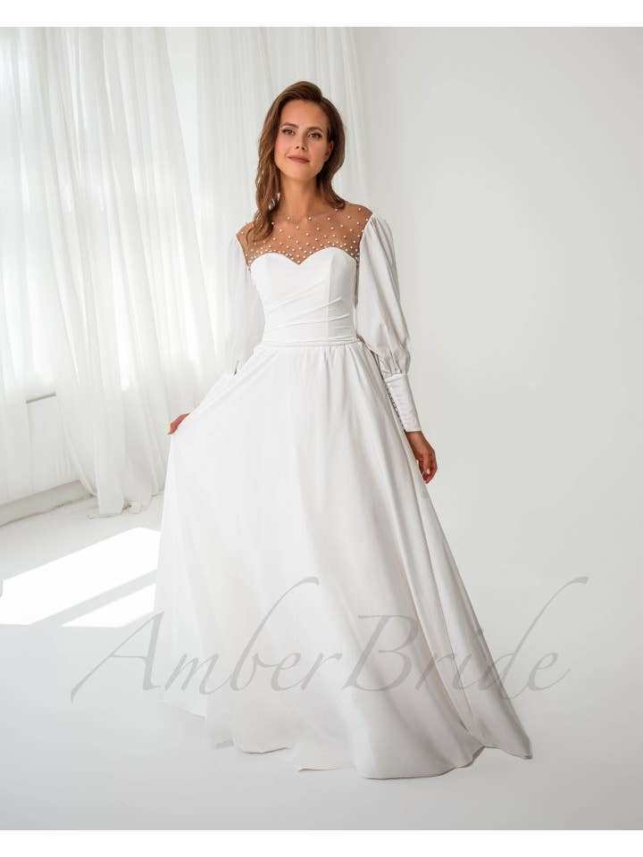 Amber Commerce Group, MB (AmberBride.com) - Wholesale Gown - Women's - IN STOCK! Boho Wedding Dress with Puffy SleevesÂ
