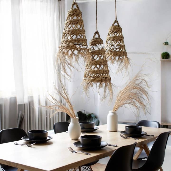 Handmade Moroccan Boho Pendant Light – Natural Straw for wholesale by HandmadeBestSeller