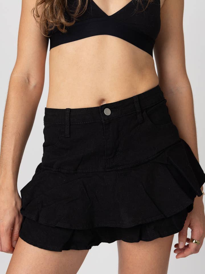 Falda Mini Volado – Denim Negro para venta al por mayor de Gipcco Design