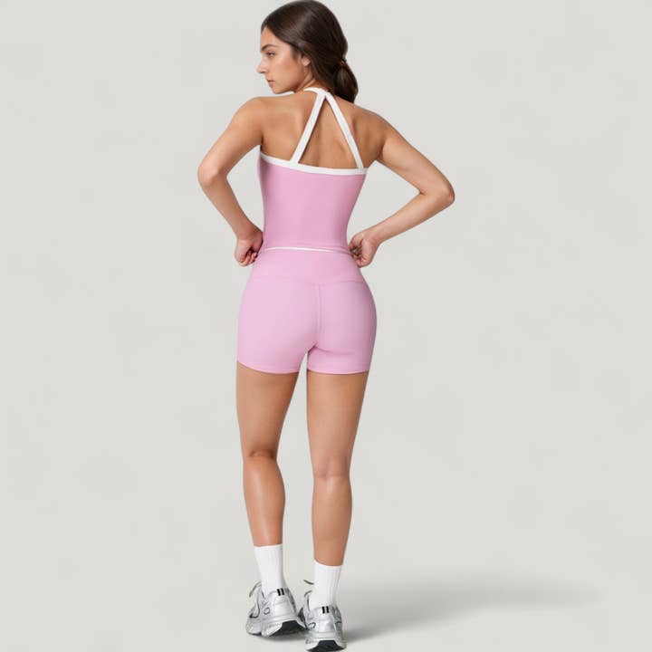 Active by Anna-Kaci - Wholesale Athletic Top - Women's - Square Neck Cropped Active Tank with Contrast Trim and Built22