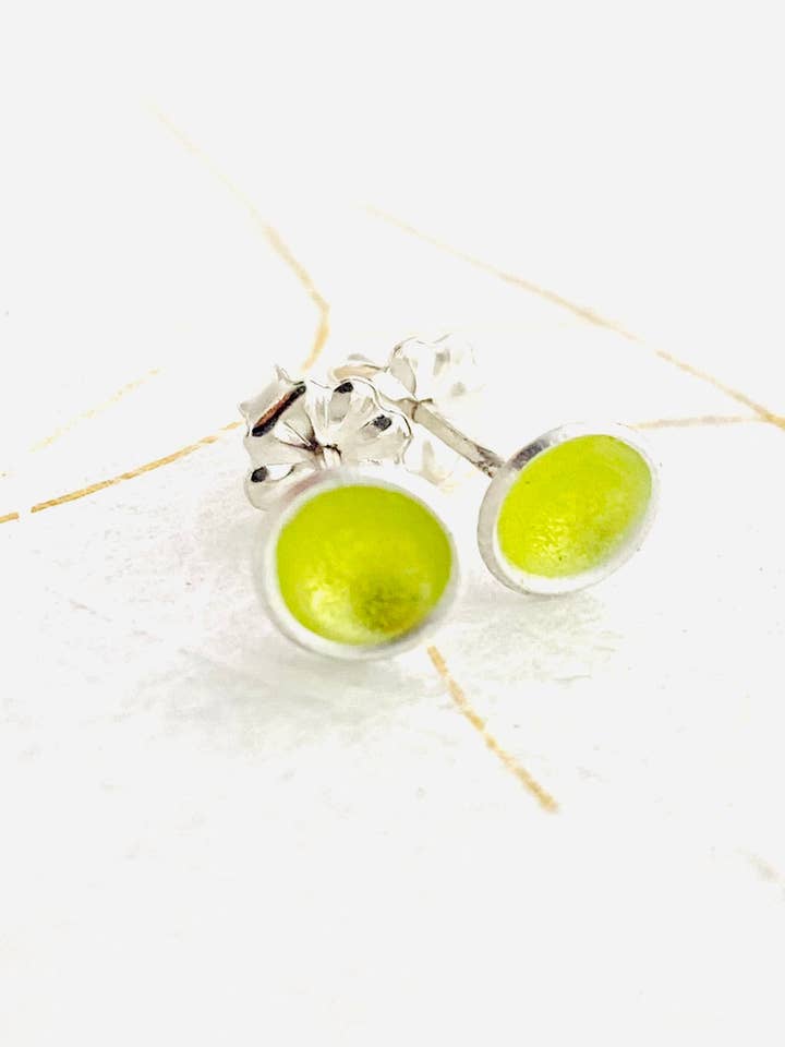 Stud Earrings - 1/4" Lime Green Enamel for wholesale by Magpie Mouse Studios