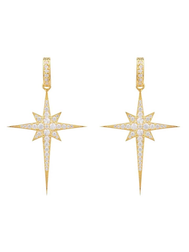 North Star Burst Large Drop Earrings gold for wholesale by Latelita