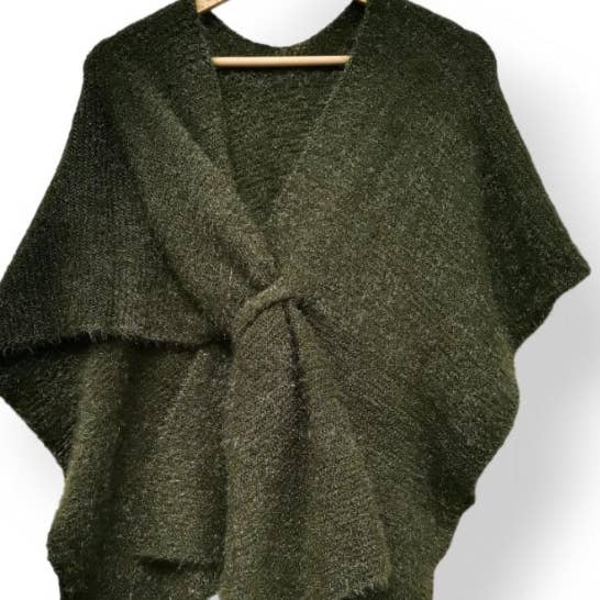 22244 Italian Knit Olive Cozy Warm Poncho with Loop LOOWIE for wholesale by LOOWIE