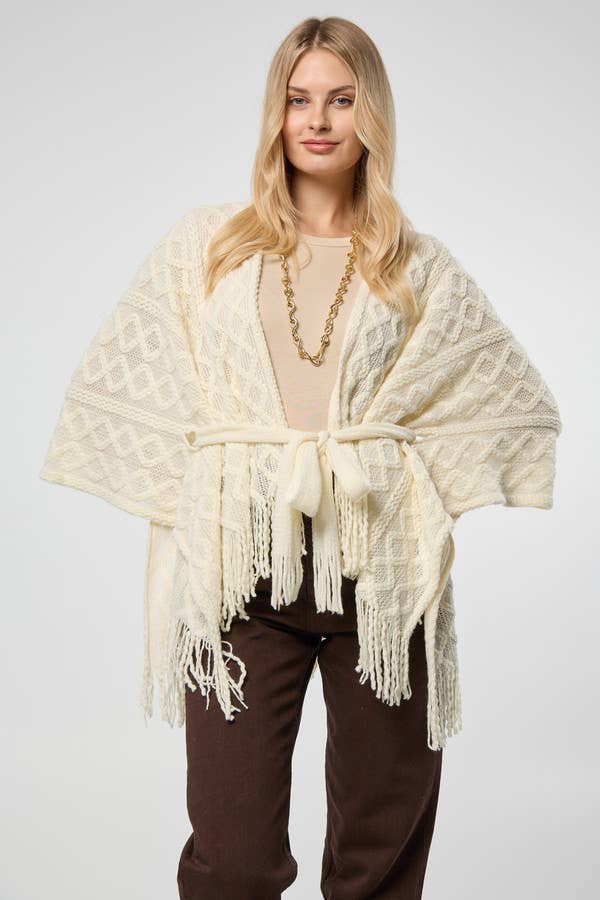 SAACHI - Venta al por mayor Kimono - Mujer - Ruana con Flecos de Cable4