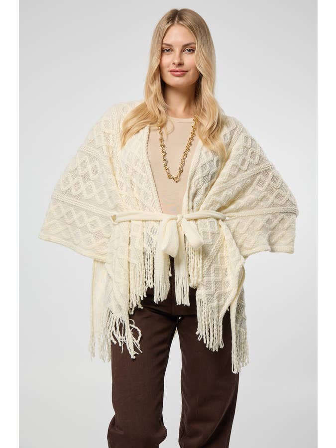 SAACHI - Vendita all'ingrosso Kimono - Donna - Ruana con frange a cavo4