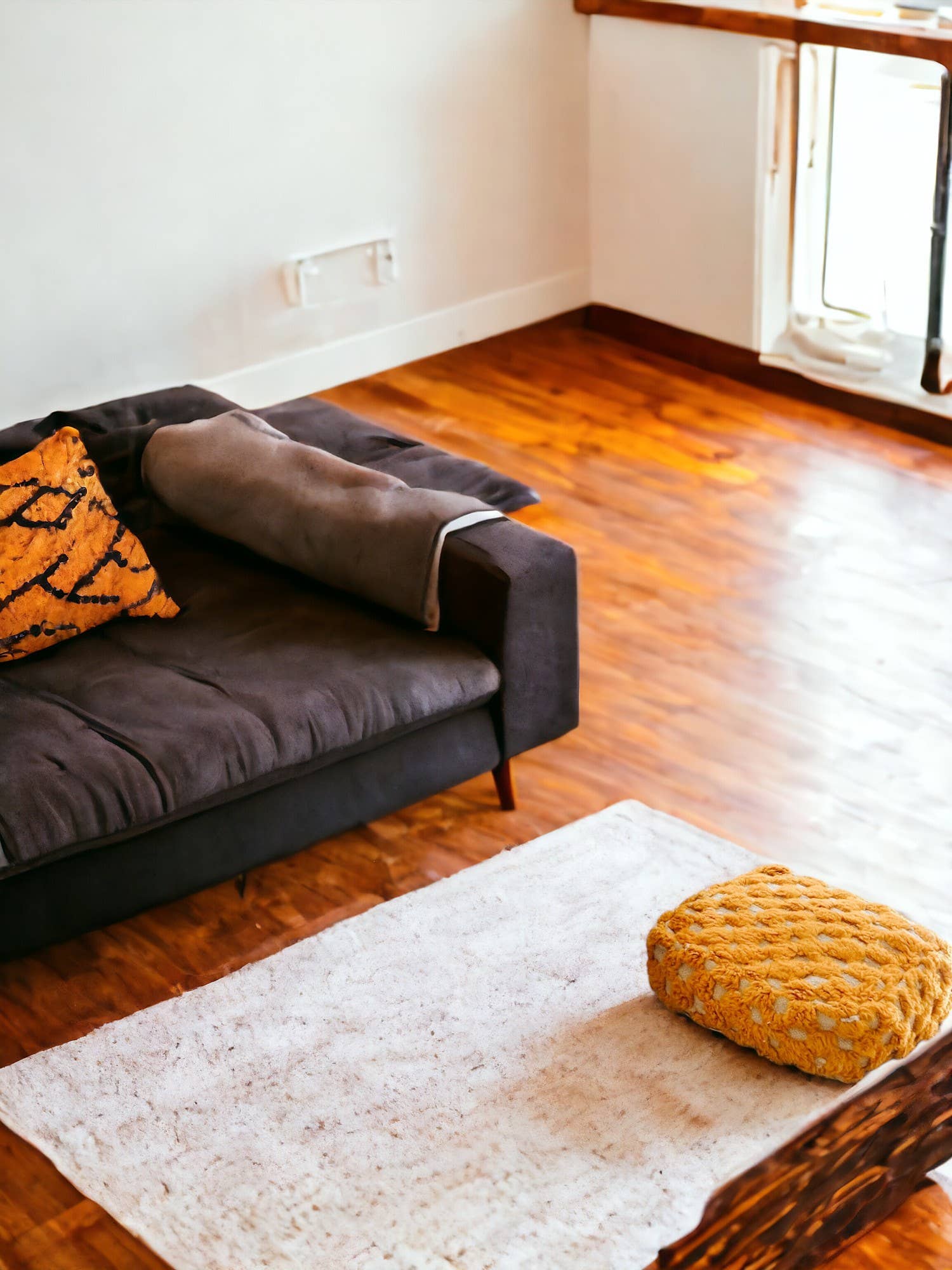 Berberwoolrug – wholesale Pouf – Handcrafted Berber Mustard Wool Checkered Pouf Floor Cushion