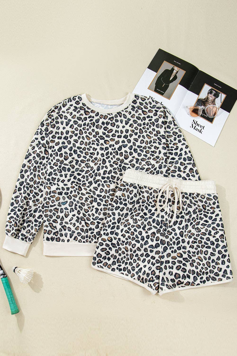 Khaki Plus Size Leopard Pullover and Shorts Set for wholesale on Faire4