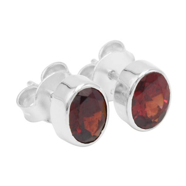 Garnet Stud Earrings: 925 Solid Silver Red Gemstone Jewelry for wholesale by Jay Jools