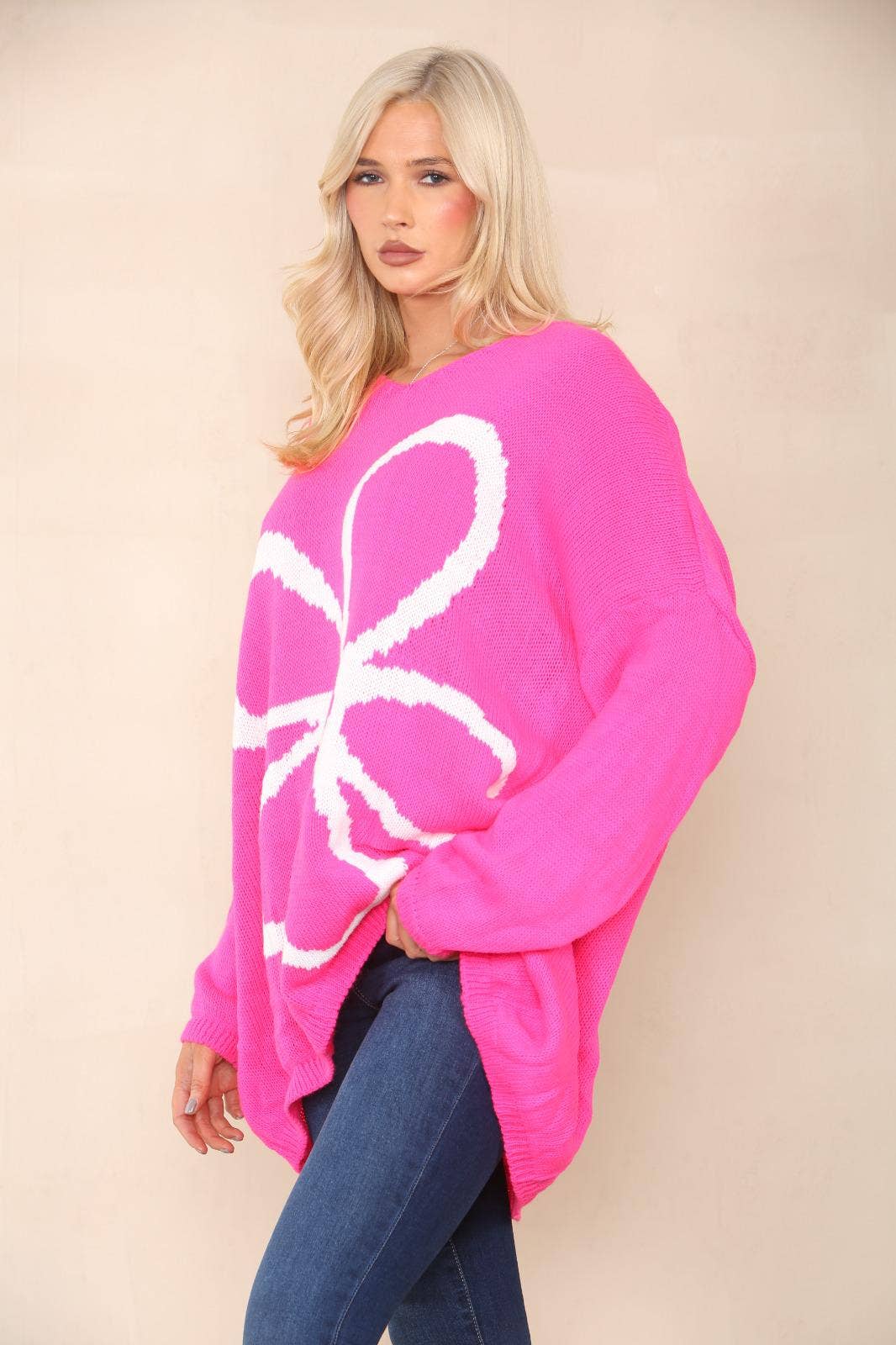 Miss Bold - Wholesale Tunic Sweater - Women's - Italian Oversized Floral Print Knitted Jumper Top13