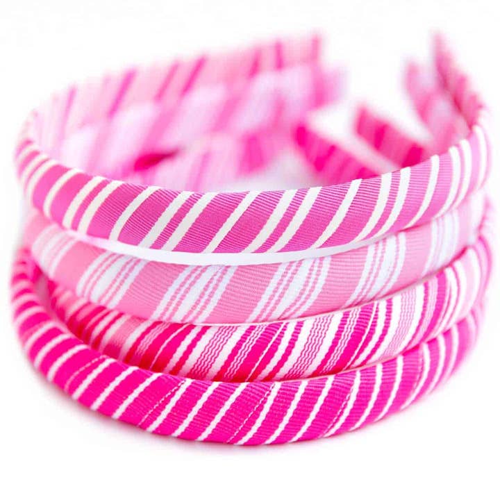 Pink and White Striped Grosgrain Ribbon Padded Med Headband for wholesale by Bows Etc.