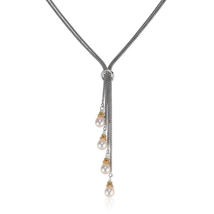 Lariat di perle a quattro fili con vermeil in oro 18 carati per la vendita all'ingrosso da parte di Anatoli Jewelry