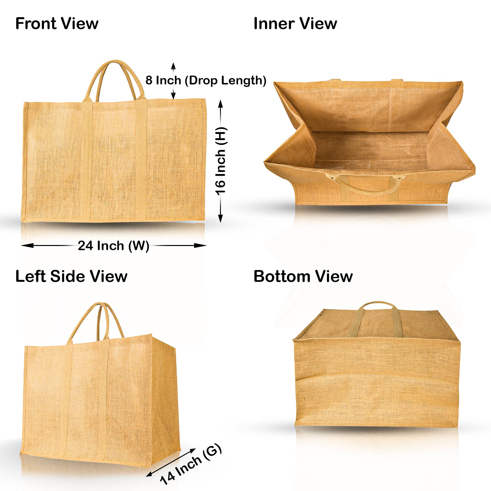 ecojutebags - Wholesale Grocery/Shopping Bag - Pack of 12 Reusable Natural Jute Promotional Bags16"x24"x14"2