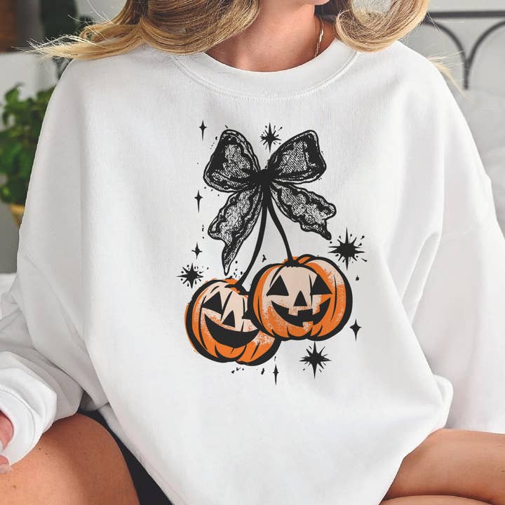 Sudadera gráfica de calabaza de Halloween con cerezas y JackOLantern para venta al por mayor de Par.tees by Party On!