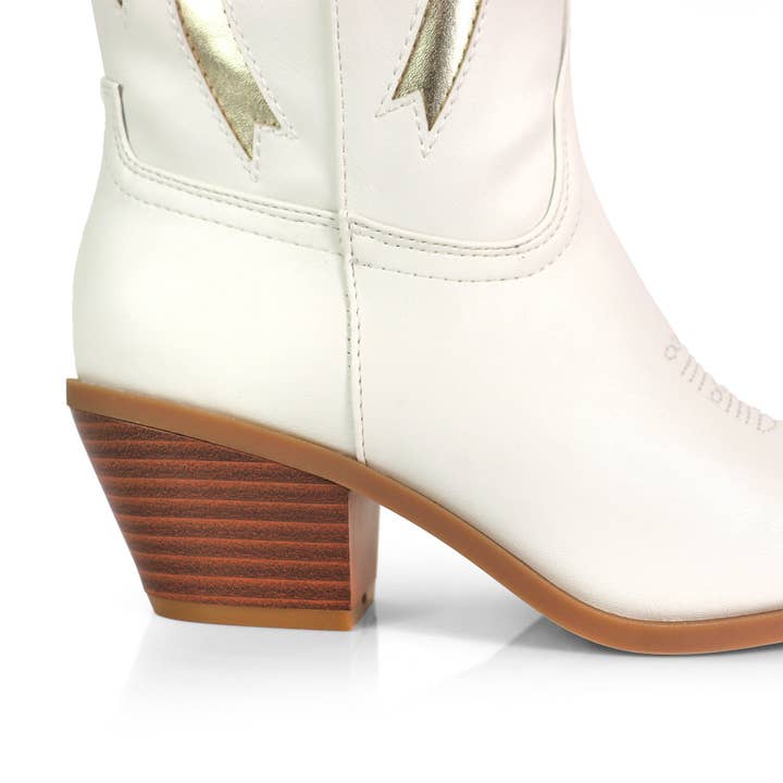 TRUETT-1 WESTERN COWBOY BOOTIE W/ BOW DETAIL WHITE for wholesale on Faire1