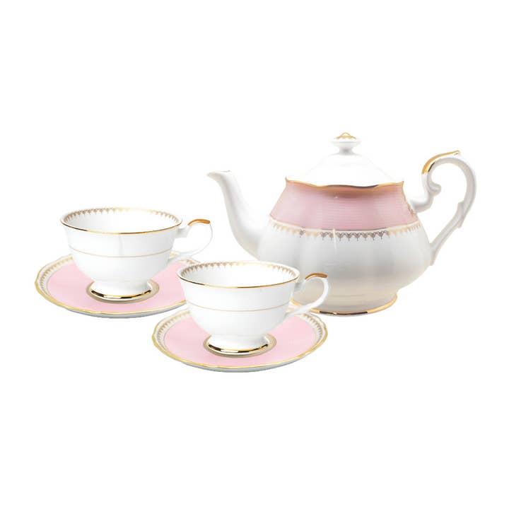 Royal Pastel Pink Kaffe/Set, Servering för 2 med tekanna för wholesale av Korea Table