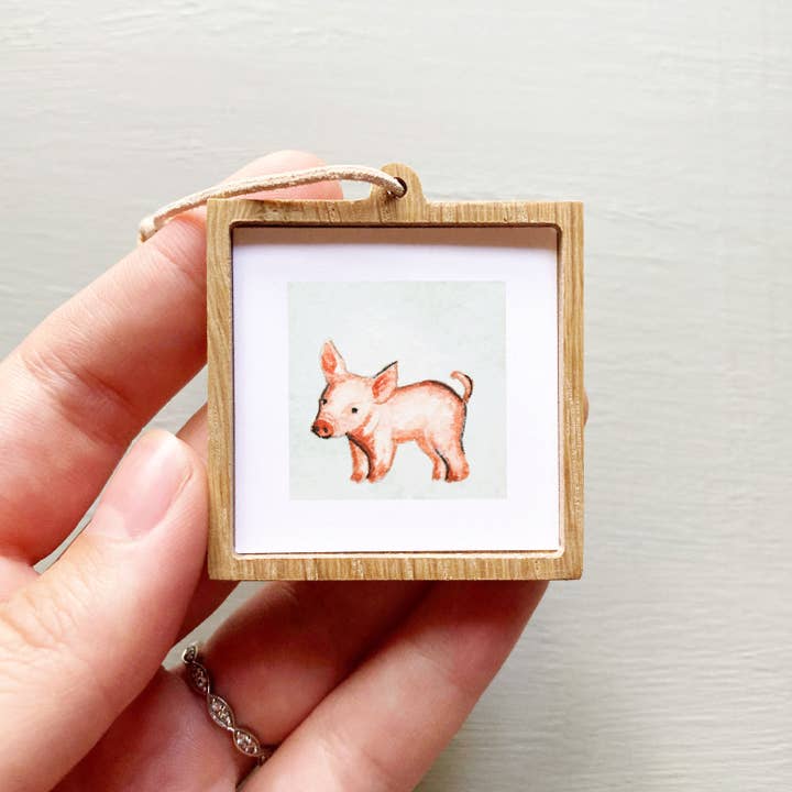 Mini 1" Pig Piglet Animal Tiny Watercolor Painting Art Print for wholesale by Mick's Art Goods
