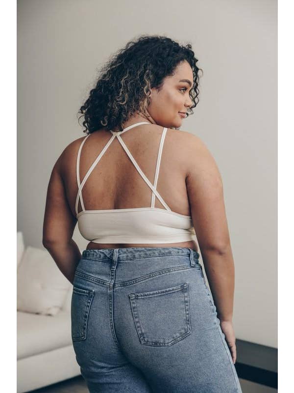 Floral Cut Out High Neck Bralette - Ivory for wholesale on Faire
