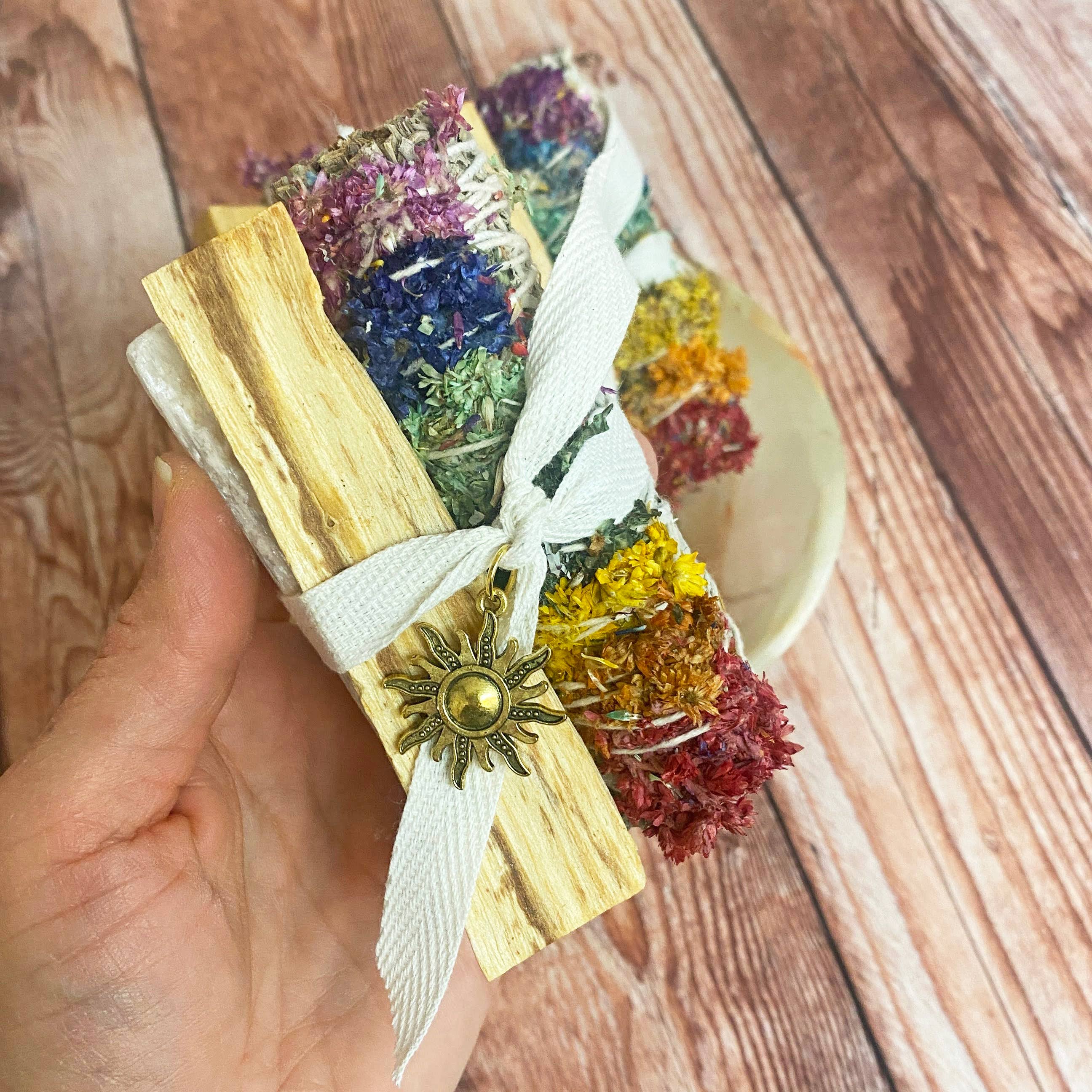 Oakwind Hollow - Wholesale Sage Bundle - Rainbow Chakra Mullein Floral Smudge Bundle3
