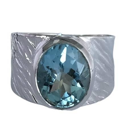Natural Blue Topaz 925 Silver Handmade Faceted Gemstone Ring for wholesale by SILVER CAVE