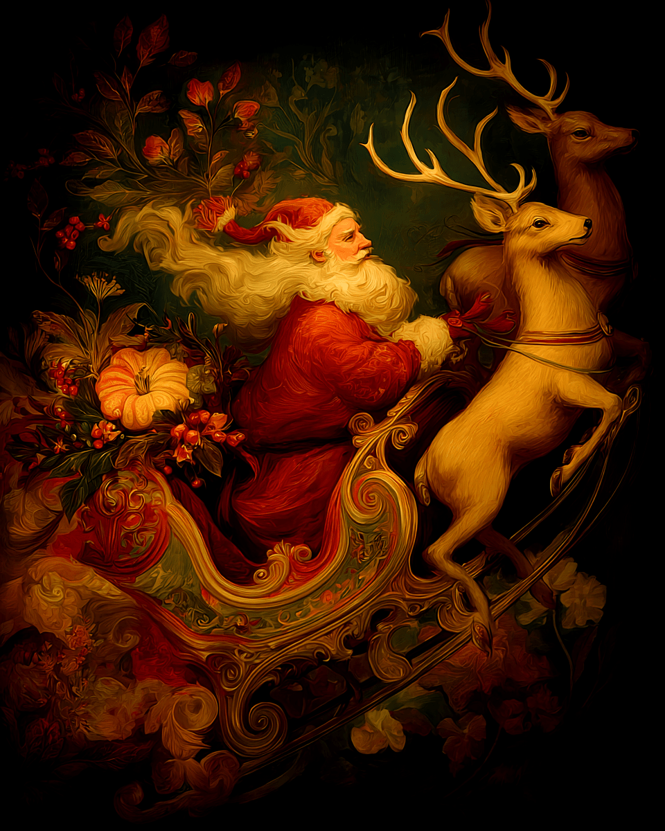 Mowbi - Vente Art mural pour les fêtes - Nouvelle impression artistique de Noël avec le Père Noël et les rennes - Œuvre 8"x10"0